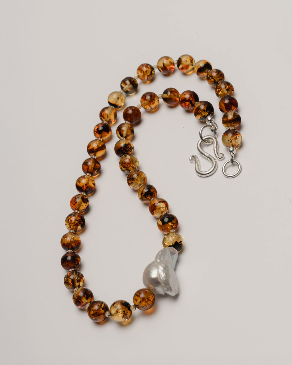 Amber necklace with silver clasp