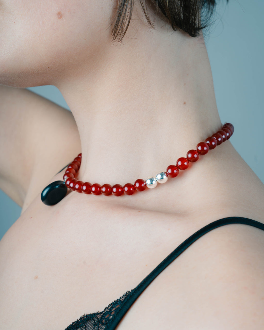 Red Agate & Black Tourmaline Necklace — Unikat