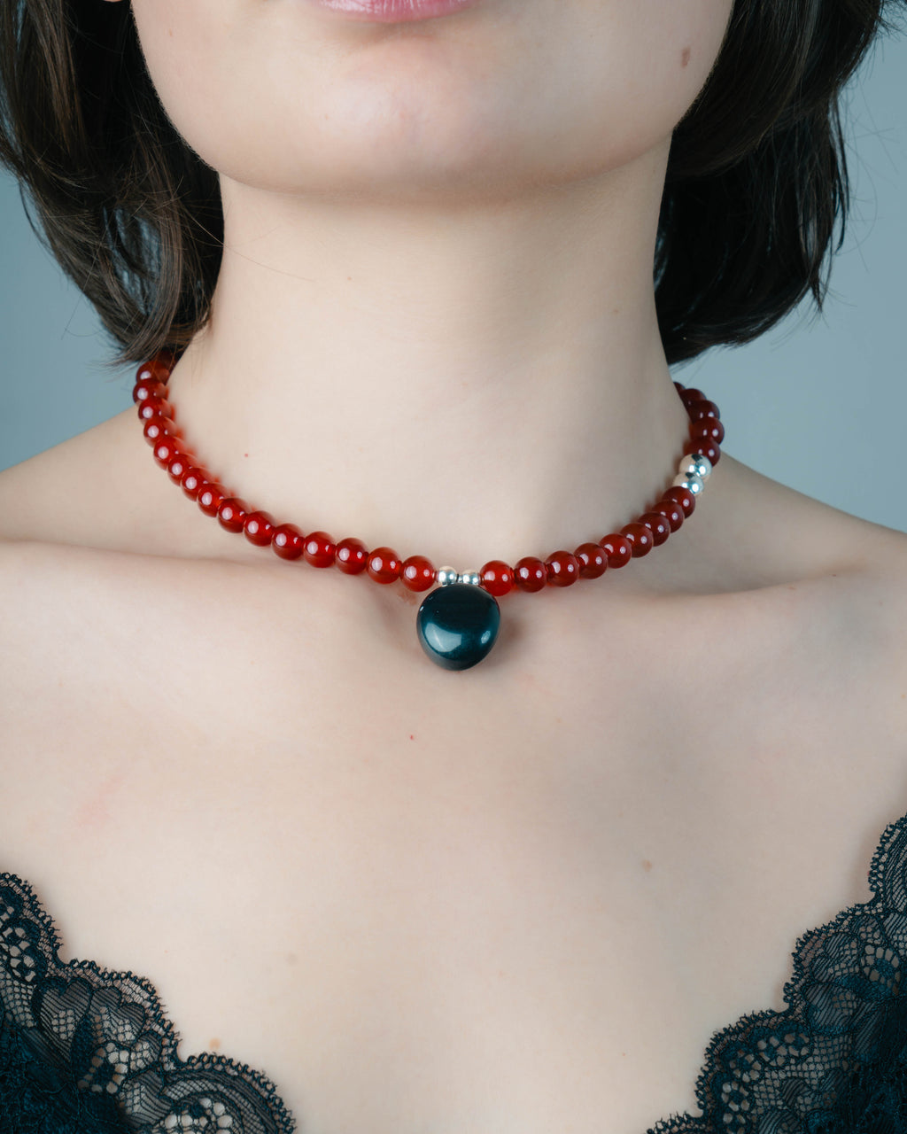 Red Agate & Black Tourmaline Necklace — Unikat
