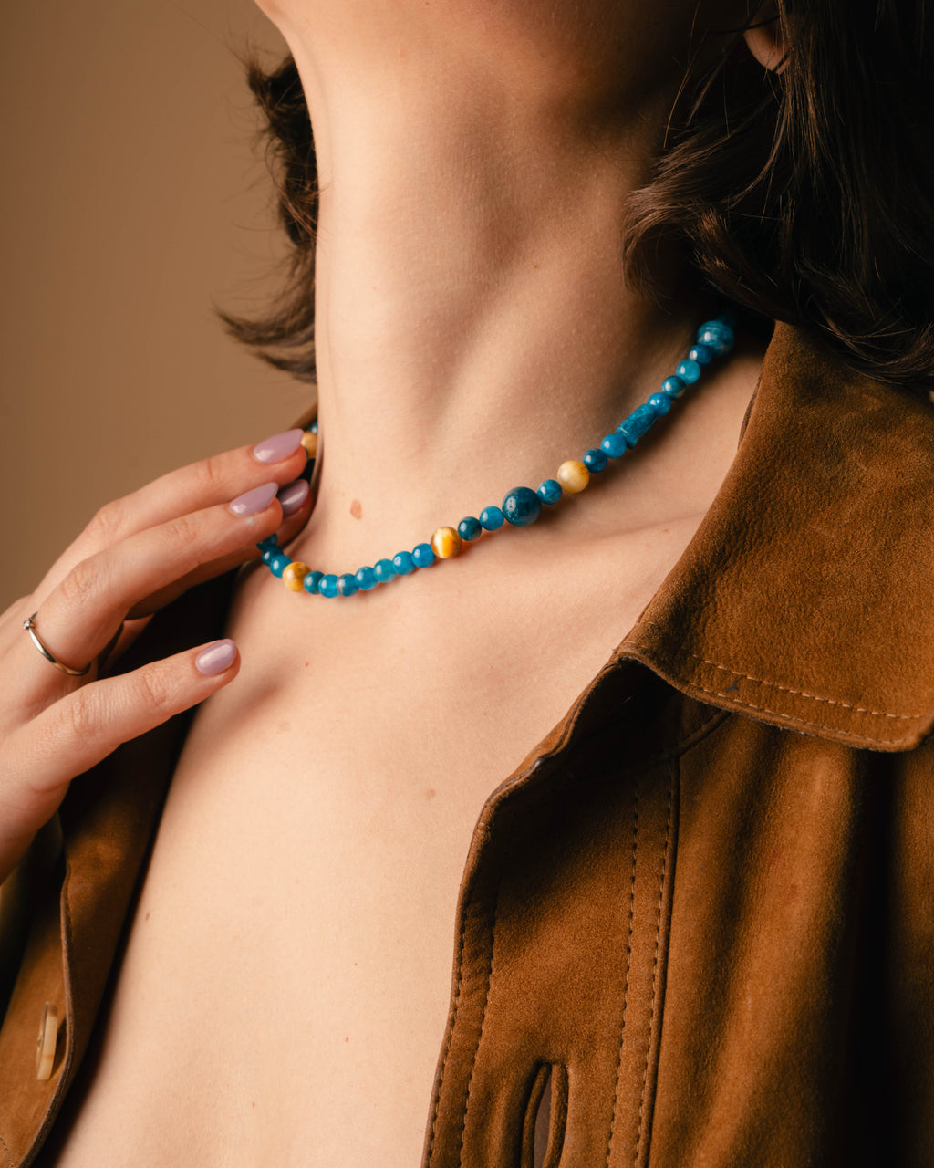 Blue Apatite & Tiger Eye Necklace — Unikat