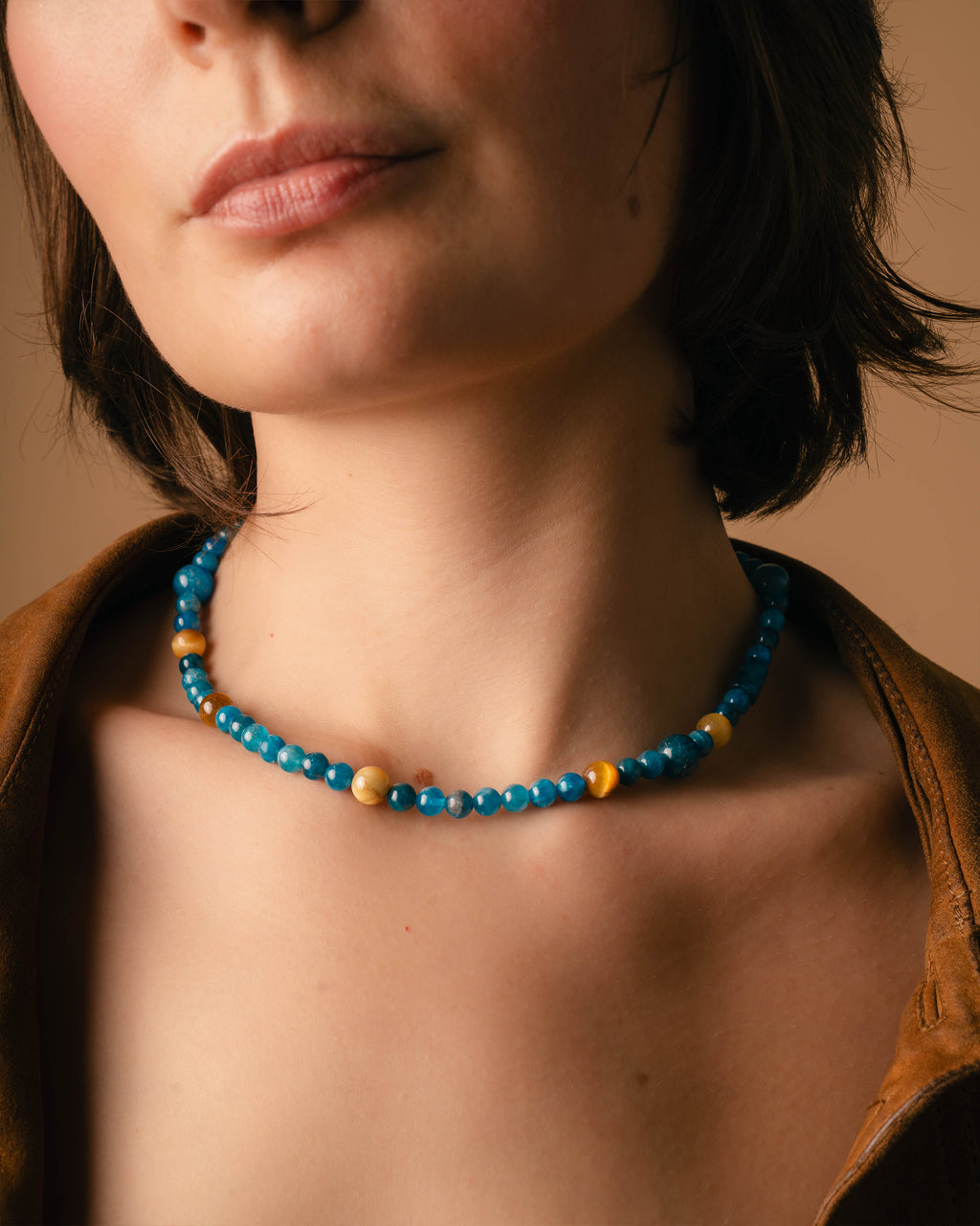 Blue Apatite & Tiger Eye Necklace — Unikat