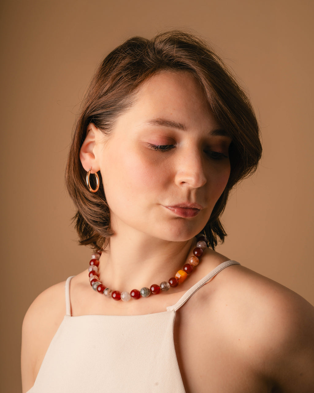 Red Agate & Phantom Quartz Necklace — Unikat