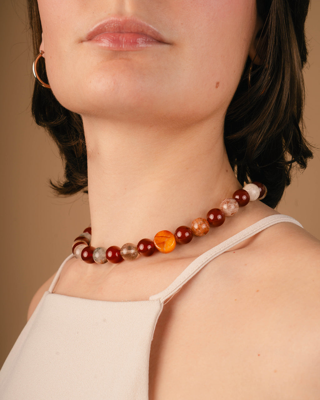 Red Agate & Phantom Quartz Necklace — Unikat