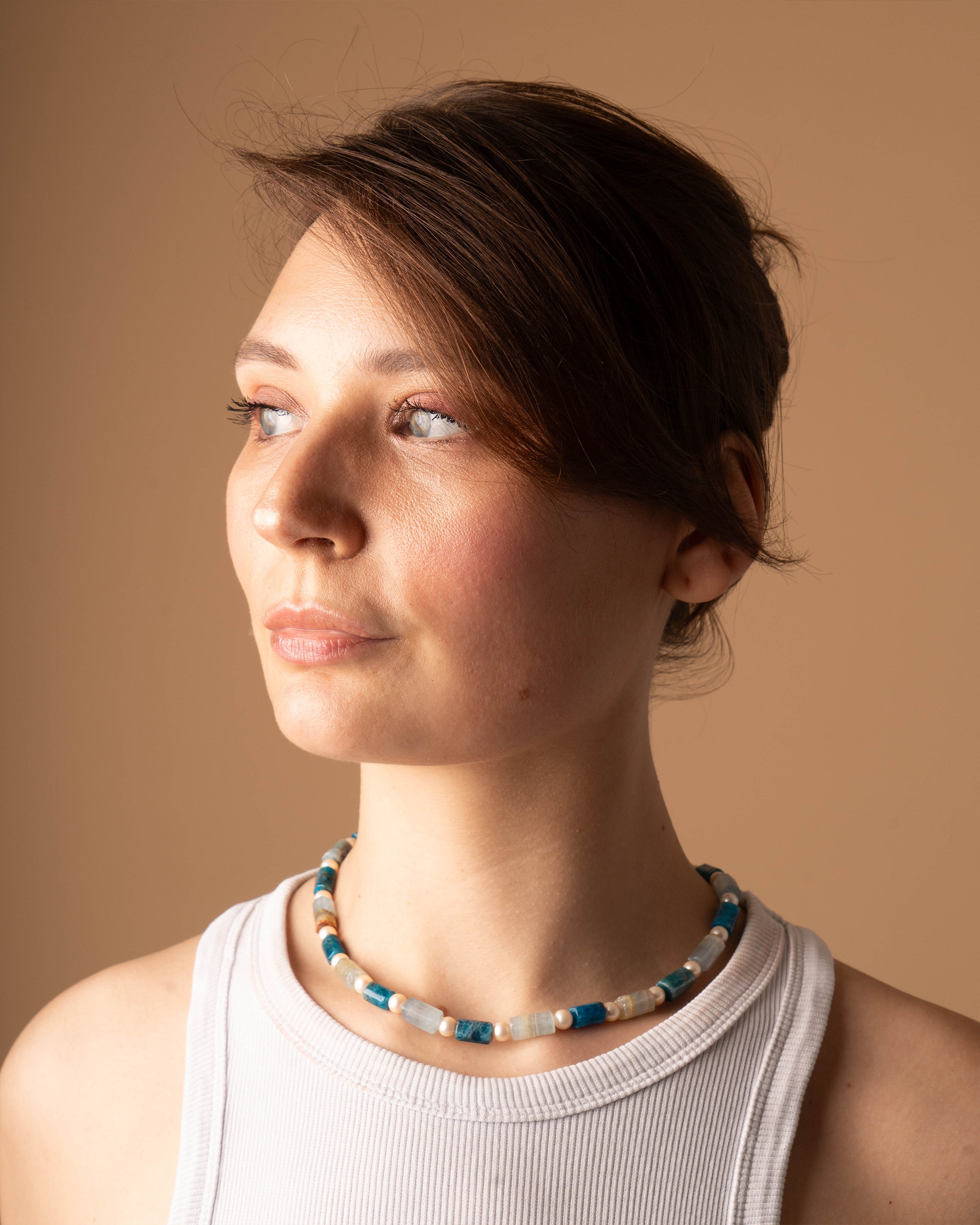 Calcite & Blue Apatite Necklace — Unikat